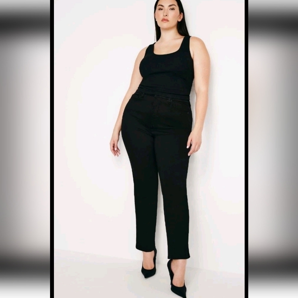 Good American Womens Heathered Black Good Curve Straight Leg Jean 16
